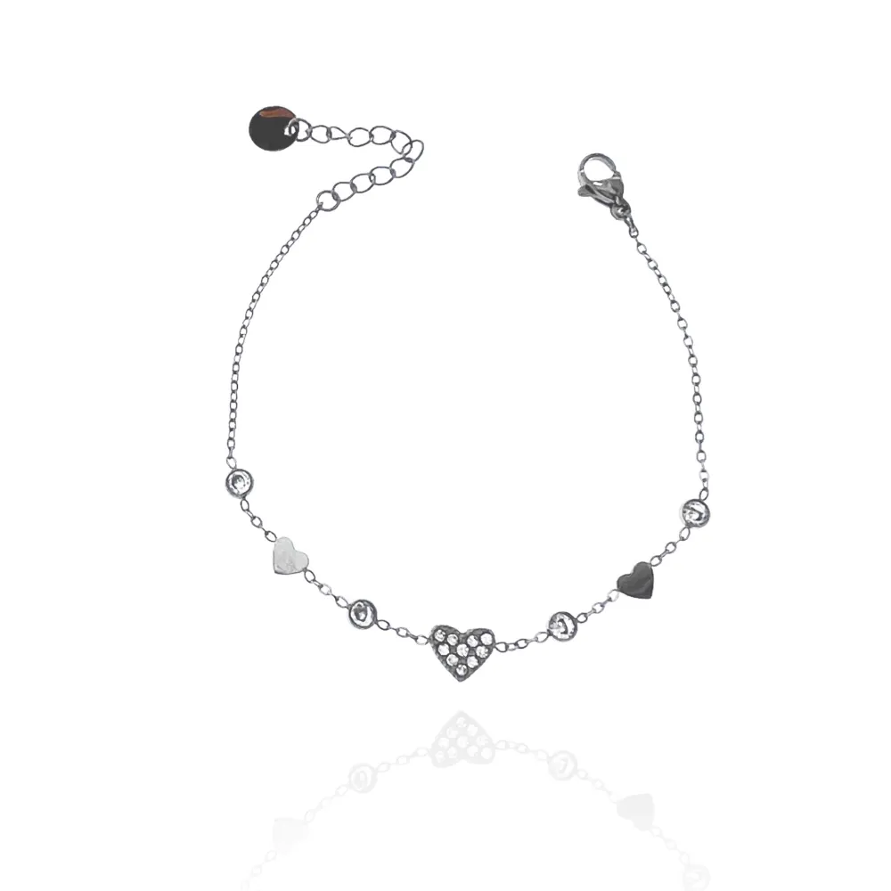 Cuore con Punto Luce-Bracciale in Acciaio - BAC-103-AA3481B (Argento)