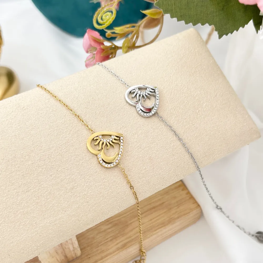 Cuore con Sole e Luna-Bracciale in Acciaio - BAC-103-AA4355B
