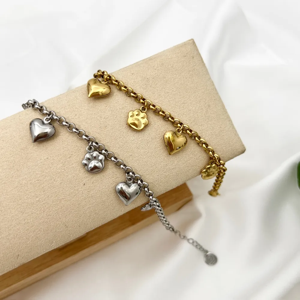 Cuore Zampa -Bracciale in Acciaio - BAC-103-AA4519B (Argento)