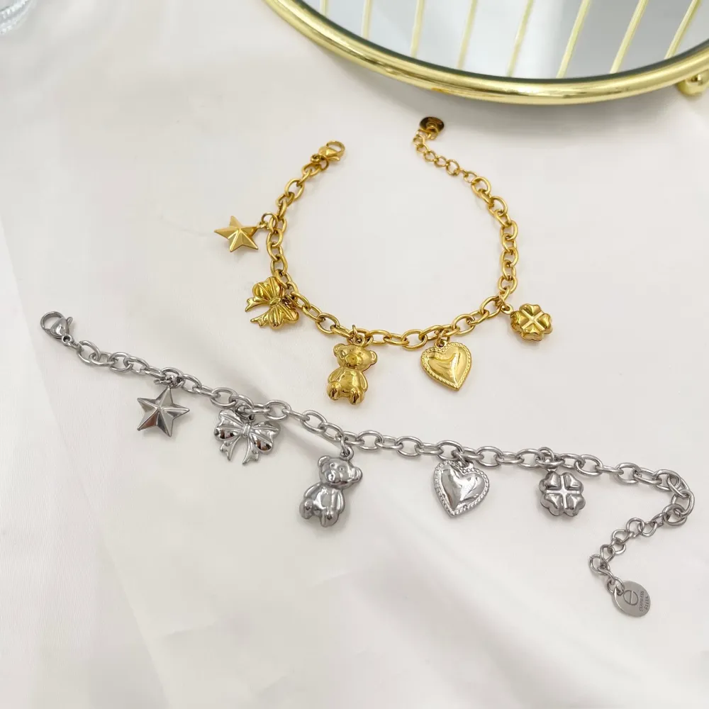 [BAC-103-AA4520B] Orsetto Cuore Fiocco Stella-Bracciale in Acciaio - BAC-103-AA4520B (Argento)
