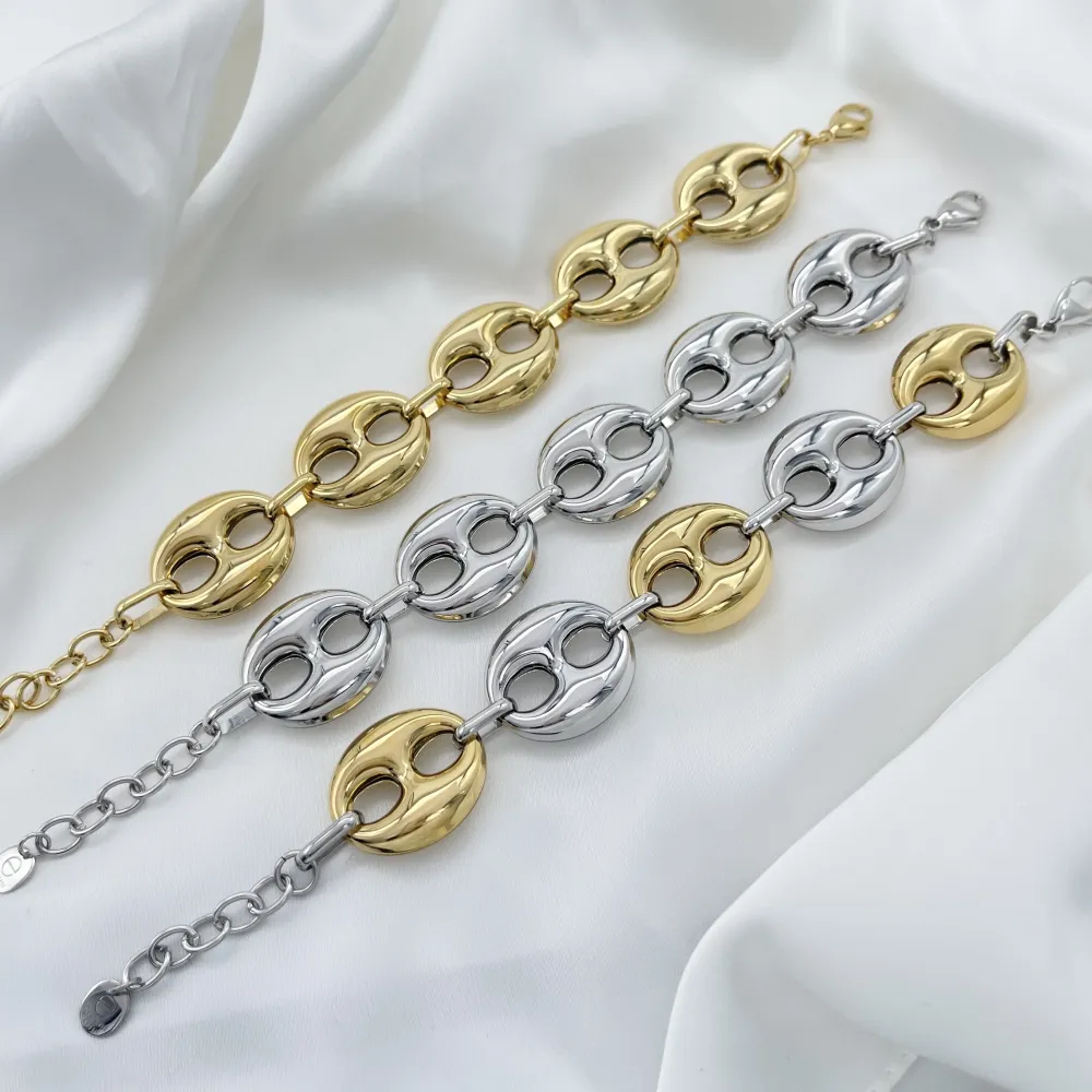 Catena  Vuota-Bracciale in Acciaio con Chiusura - BAC-103-AA5723B (Argento)