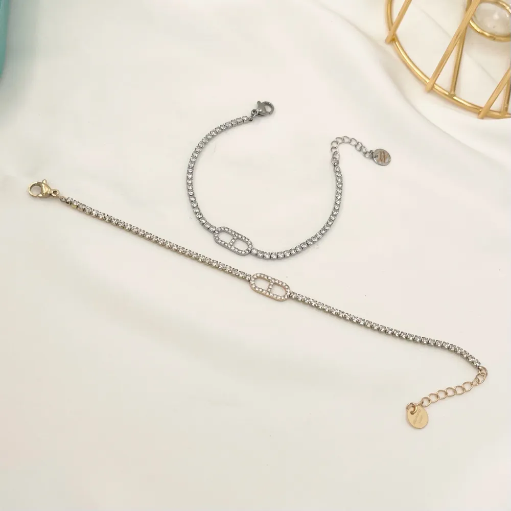 Tennis con Doppio D -Bracciale in Acciaio con Chiusura - BAC-103-AA708-719B