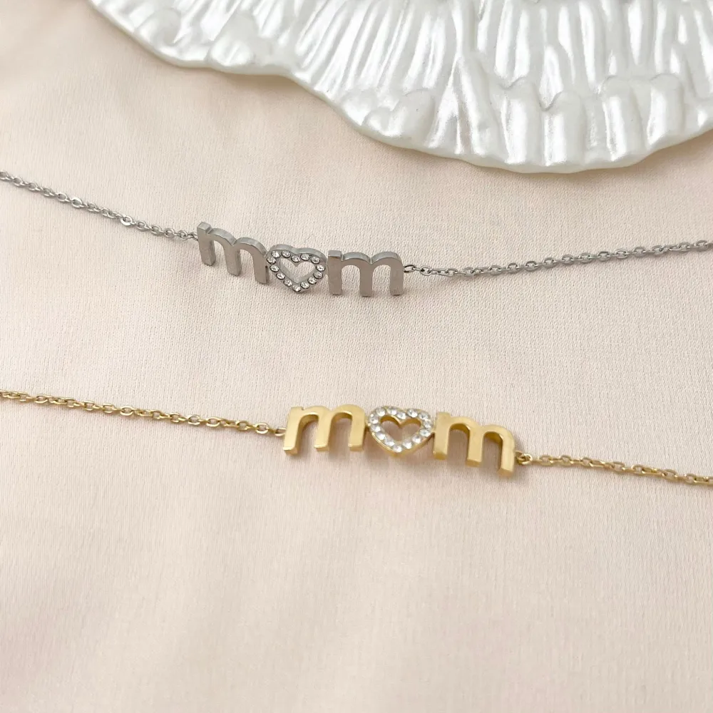 Mom Mamma-Bracciale in Acciaio e Zirconia - BAC-103-AA954B (Oro Giallo)