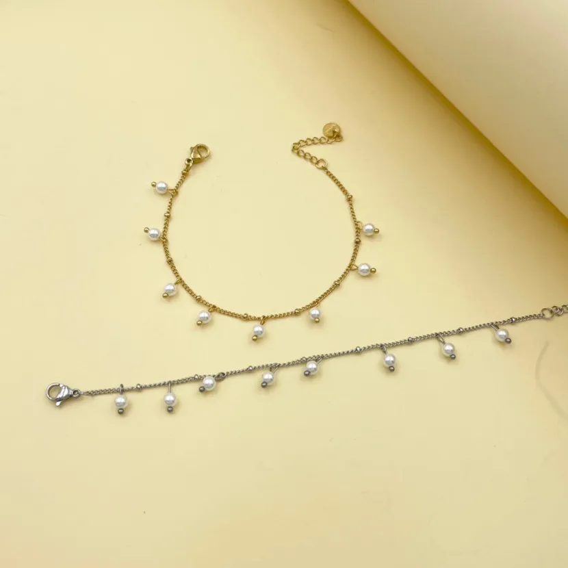 [BAC-176-450] Perla Pendente-Bracciale in Acciaio con Chiusura - BAC-176-450 (Oro Giallo)