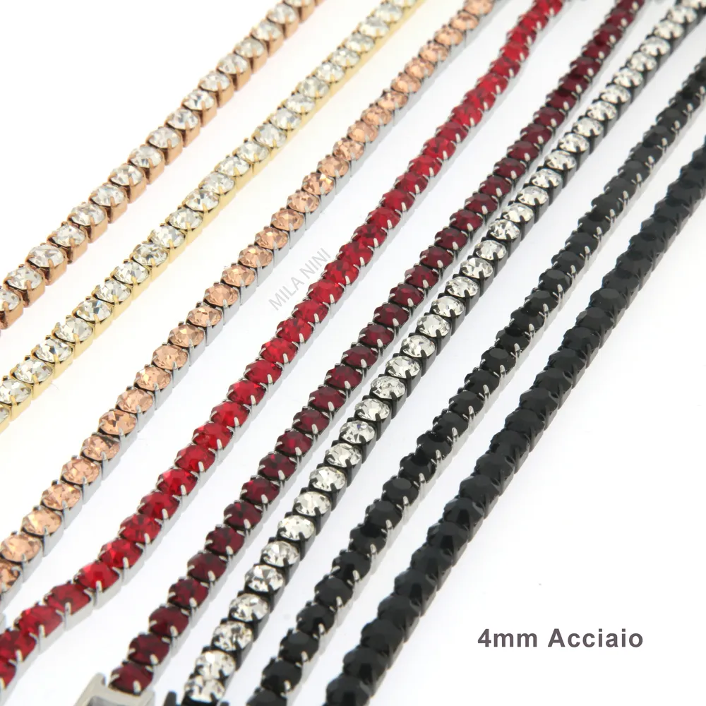 Tennis 4mm Acciaio+VETRO- Bracciale con Chiusura in Acciaio - BAC-413-040 4mm Tennis  Acciaio+VETRO (Oro Giallo)