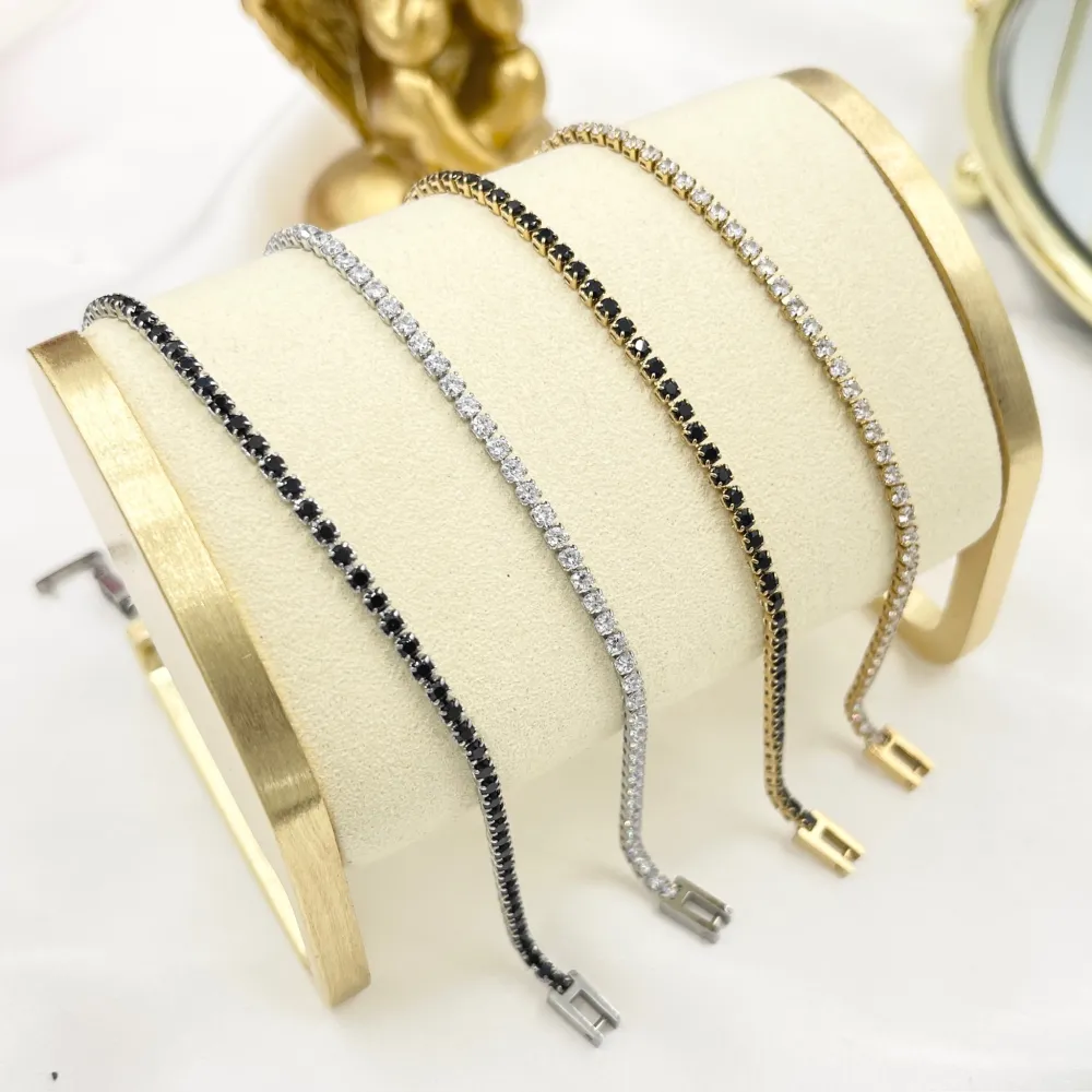 Tenni Acciaio Zirconia 2mm-Bracciale in Acciaio con Chiusura - BAC-413-057 2mm (Nero)