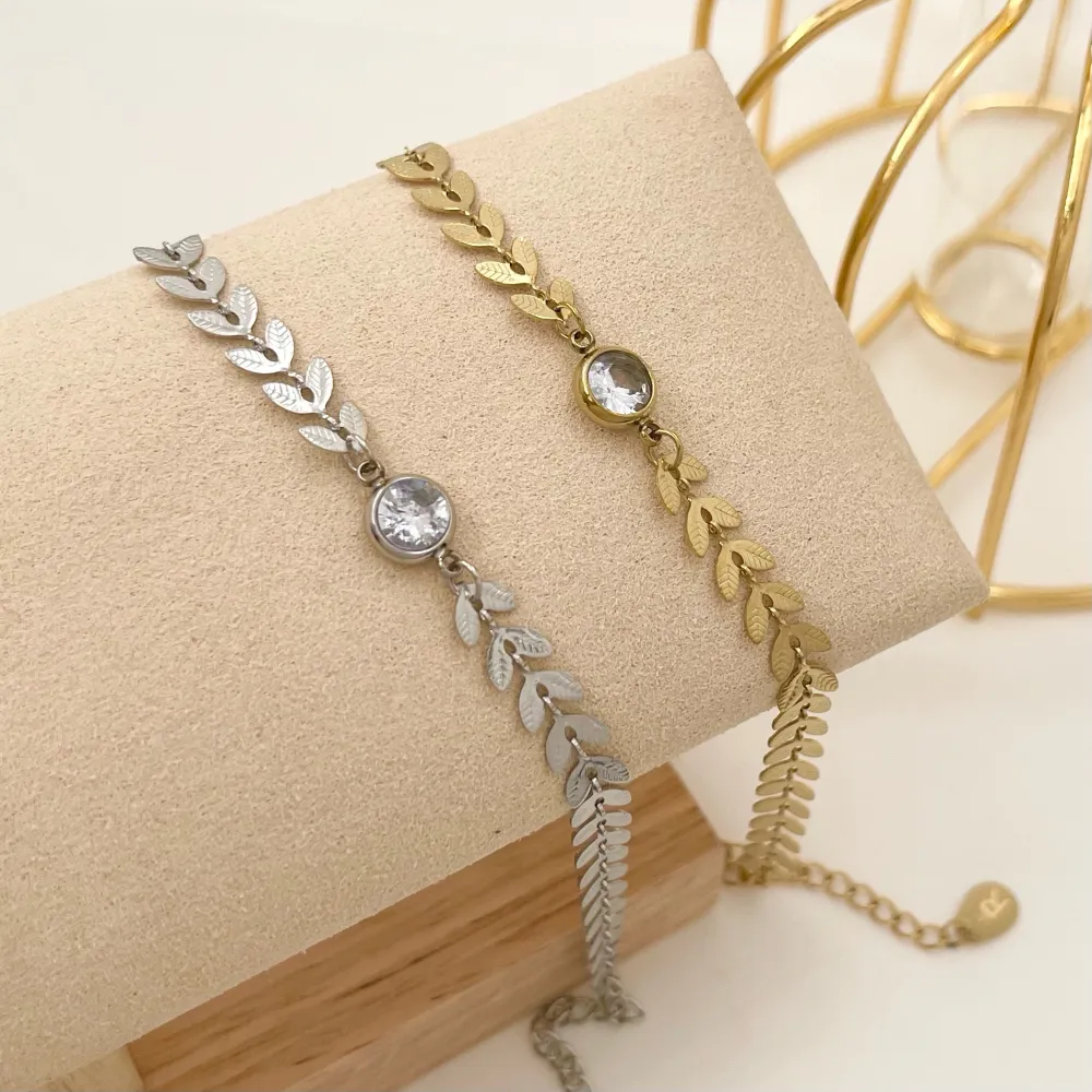 Foglia con Punto Luce-Bracciale in Acciaio - BAC-413-1266