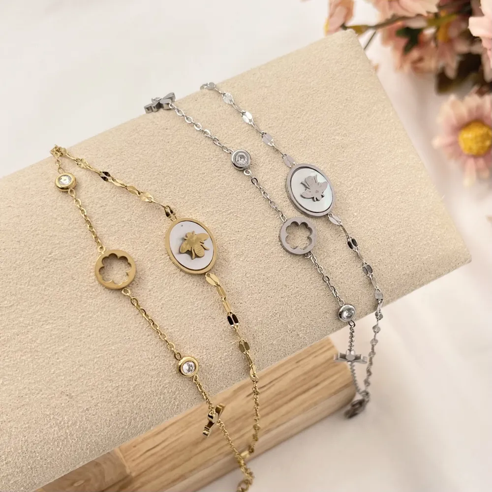 Doppia Catena con Ape-Bracciale in Acciaio con Chiusura - BAC-413-1269 (Acciaio)