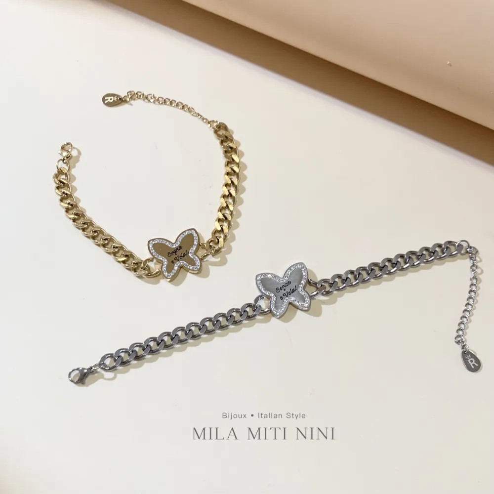 [BAC-413-1380] Farfalla Sogna e Vola -Bracciale in Acciaio con Chiusura - BAC-413-1380 (Argento)
