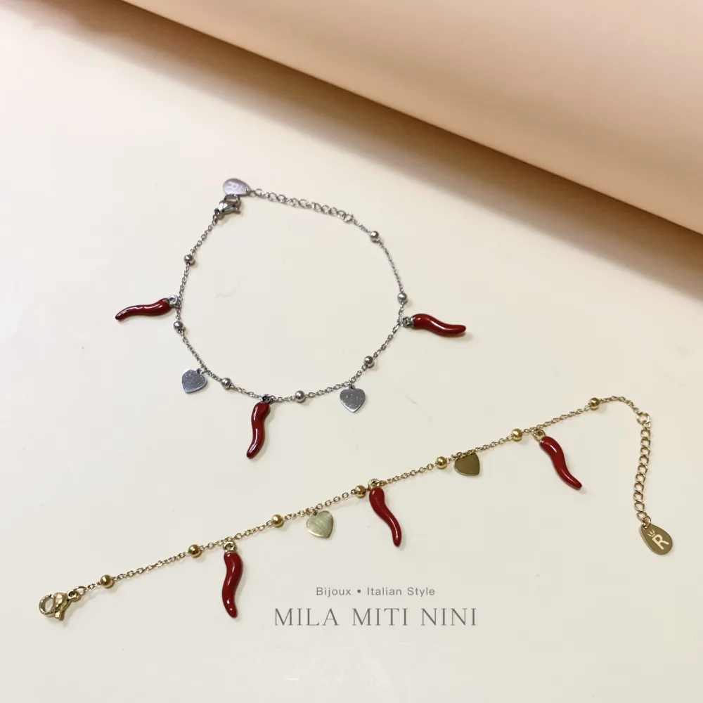 [BAC-413-1393] Cuore Cornino-Bracciale in Acciaio con Chiusura - BAC-413-1393 (Argento)