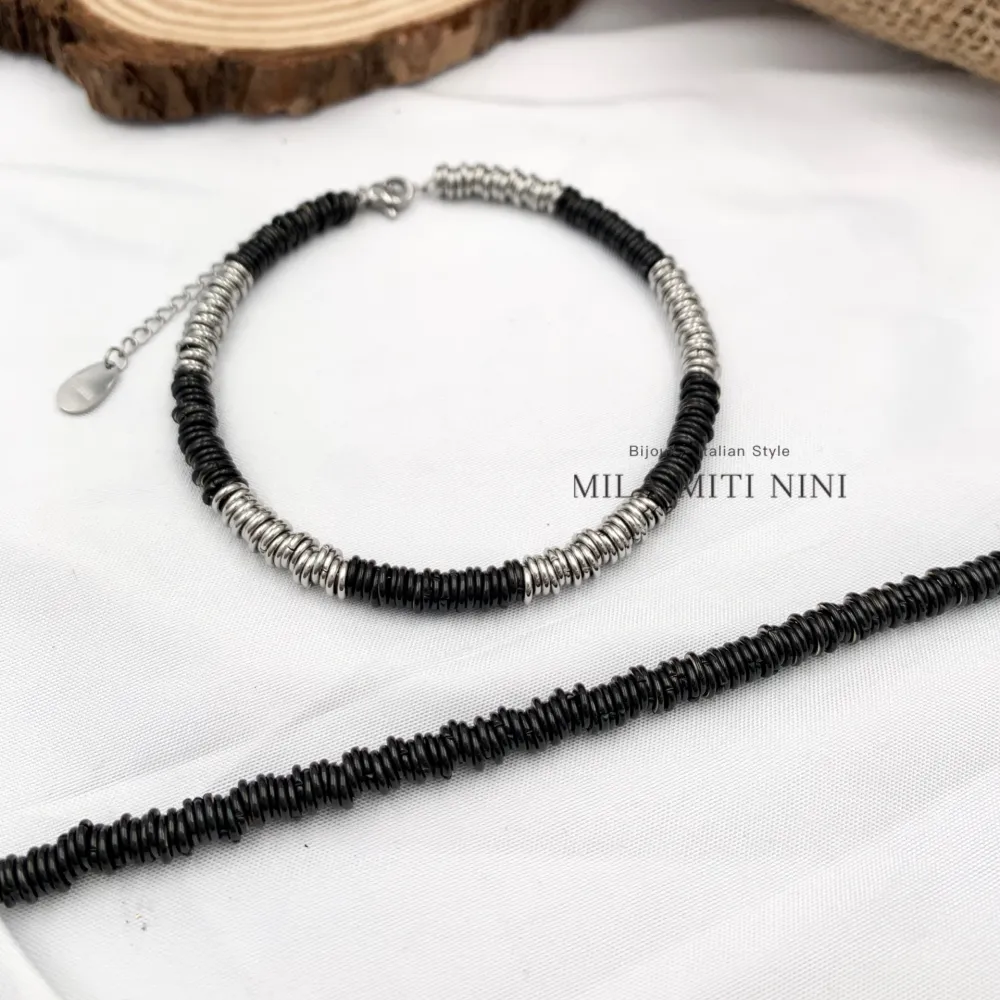 [BAC-413-1408] Catena con Anellini-Bracciale in Acciaio con Chiusura - BAC-413-1408 (Argento)