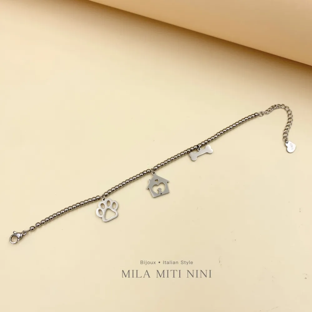 [BAC-413-1479] Pallina Zampa Casa-Bracciale in Acciaio con Chiusura - BAC-413-1479