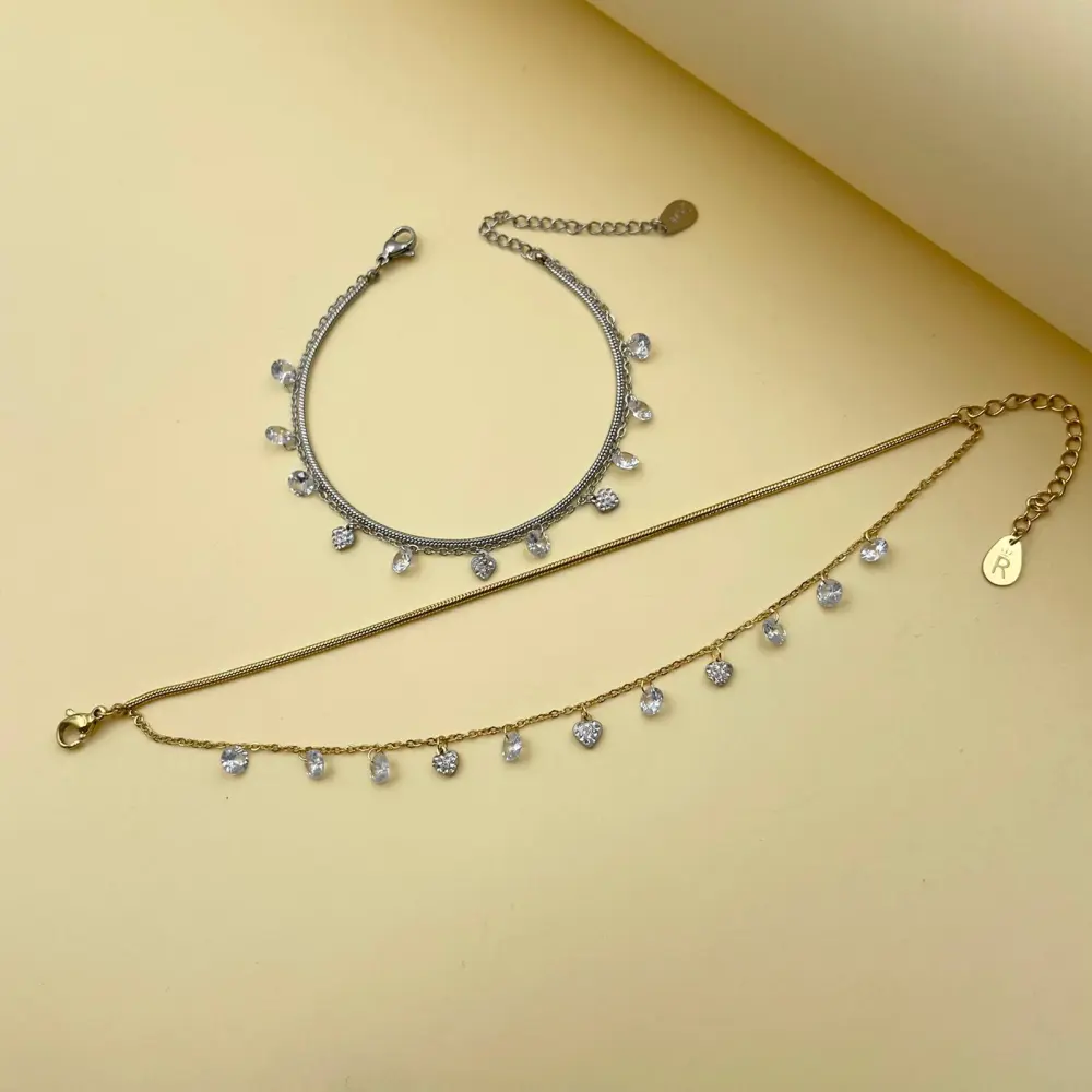 [BAC-413-1488] Doppio Serpente Cuore Zirconia-Bracciale in Acciaio con Chiusur - BAC-413-1488 (Oro Giallo)
