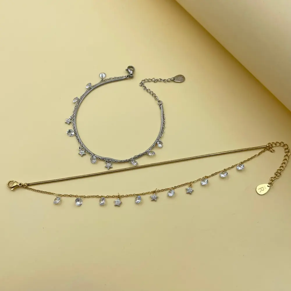 Doppio Serpene Stella Zirconia-Bracciale in Acciaio con Chiusur - BAC-413-1489 (Oro Giallo)