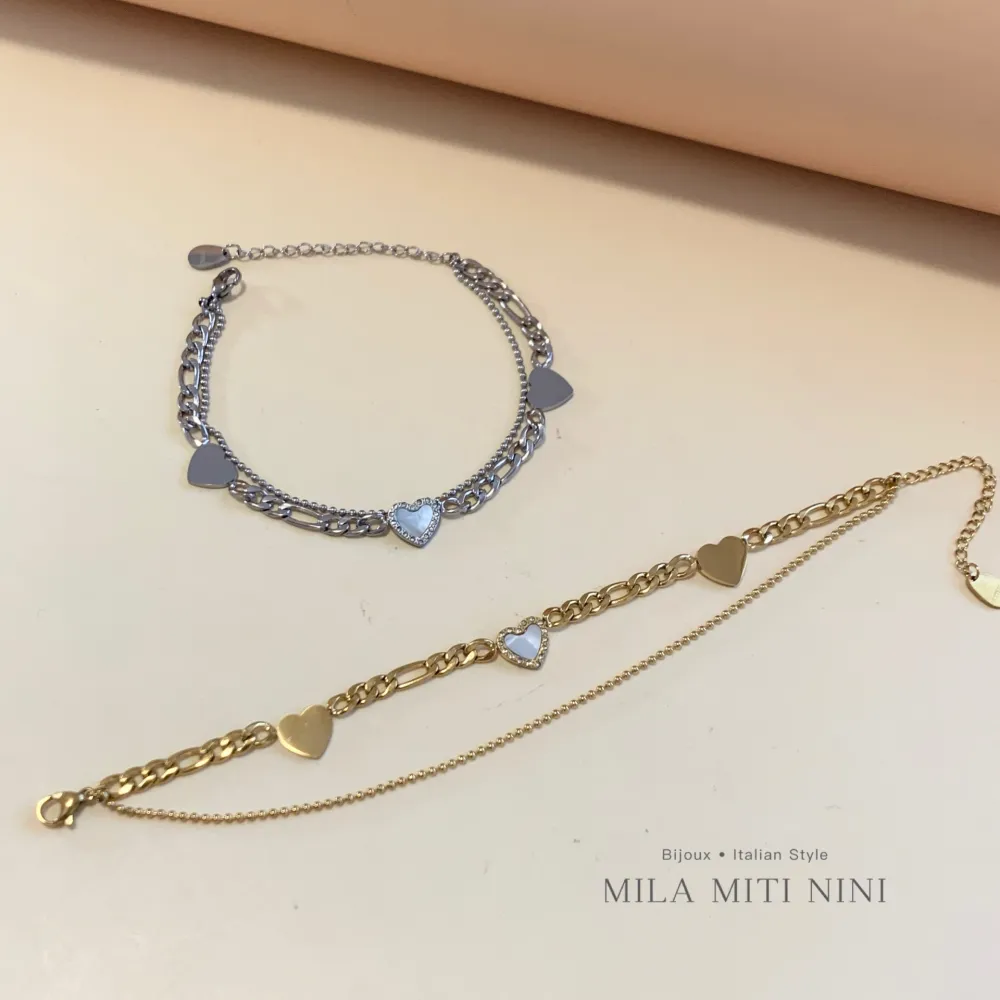 Doppio con Cuore-Bracciale in Acciaio con Chiusura - BAC-413-1501