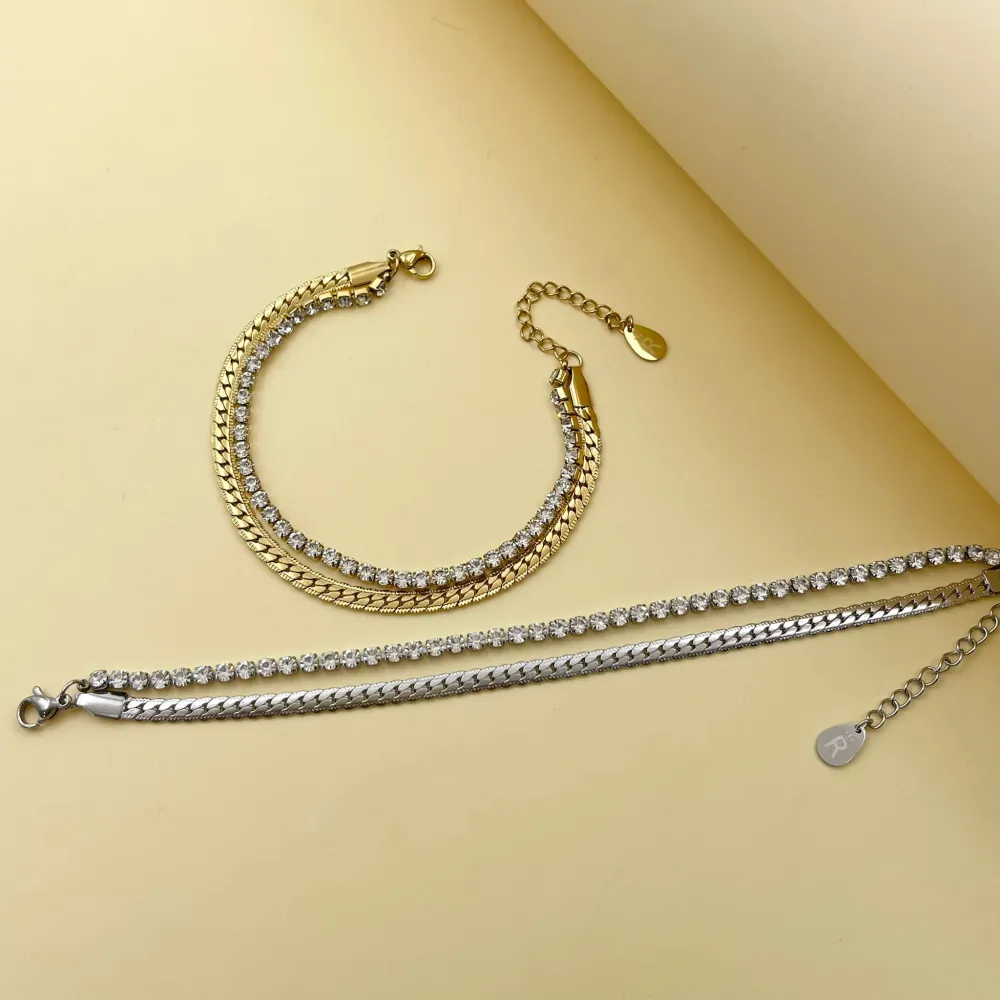 Doppio Serpente Tennis-Bracciale in Acciaio con Chiusura - BAC-413-1506 (Oro Giallo)