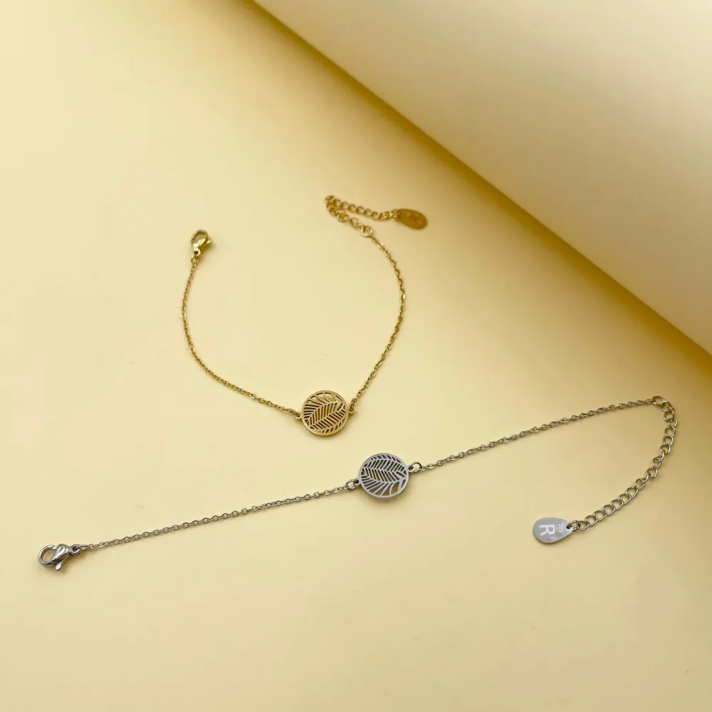 [BAC-413-1574] Foglia Tonda-Bracciale in Acciaio con Chiusura - BAC-413-1574 (Oro Giallo)