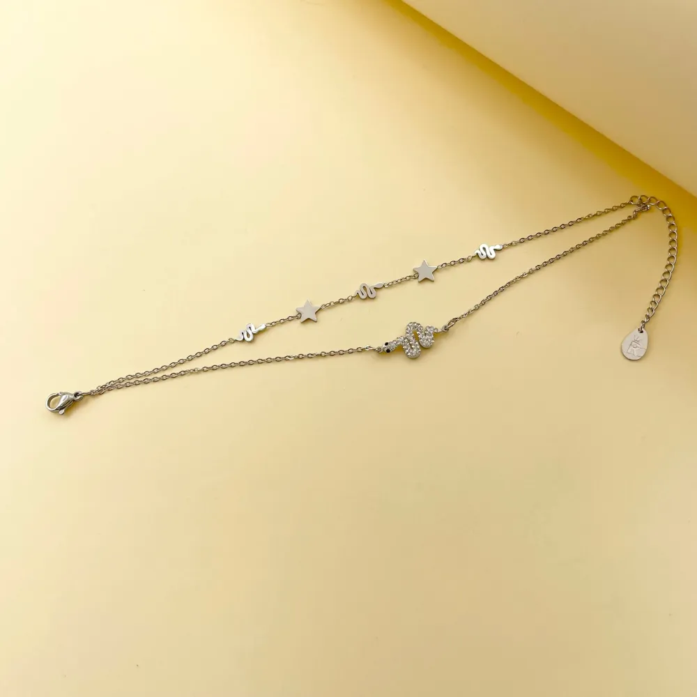 [BAC-413-1644] Doppio con Serpente Stella-Bracciale in Acciaio con Chiusura - BAC-413-1644 (Oro Giallo)