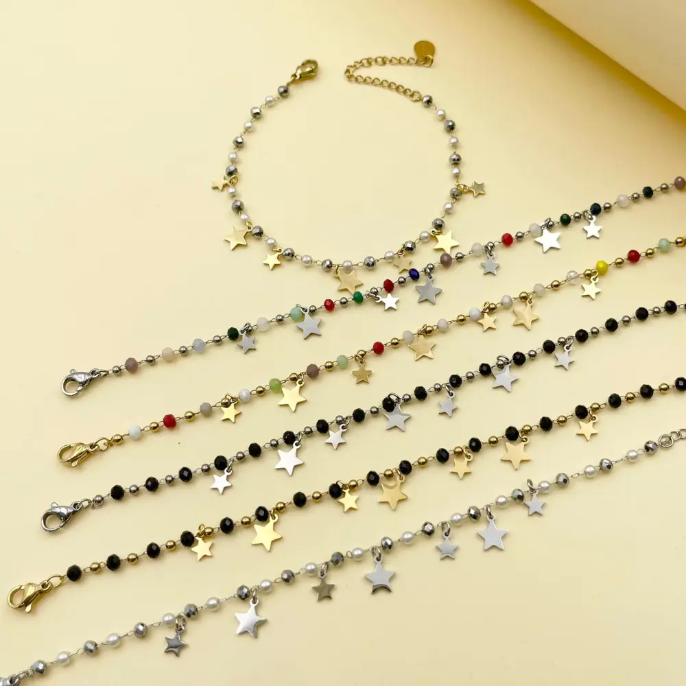 Stella Cristalli-Bracciale in Acciaio con Chiusura - BAC-413-1738 (Bianco/Oro Giallo)