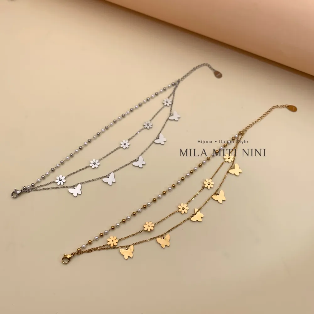 [BAC-413-1748] Multifilo Farfalla Margherita-Bracciale in Acciaio con Chiusura - BAC-413-1748 (Argento)