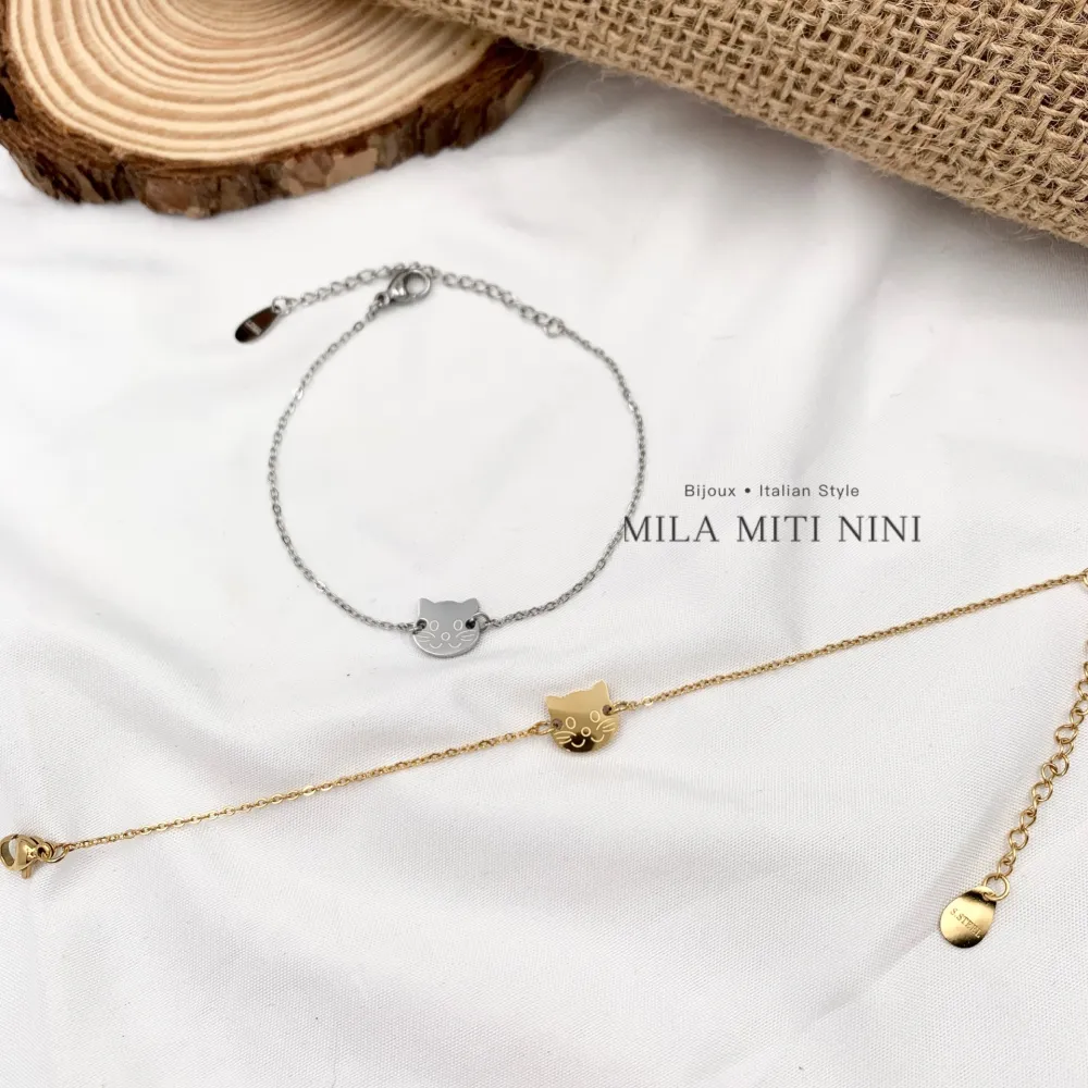 Gatto-Bracciale in Acciaio con Chiusura - BAC-413-1762A (Argento)