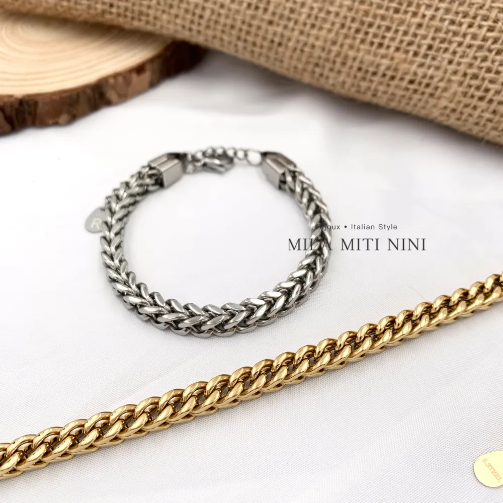 Catena-Bracciale in Acciaio con Chiusura - BAC-413-1766 (Argento)