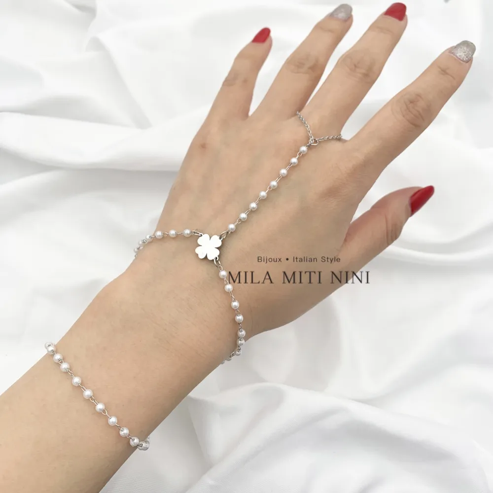 Doppio Perla con Quadrifoglio-Baciamano in Acciaio - BAC-413-1857