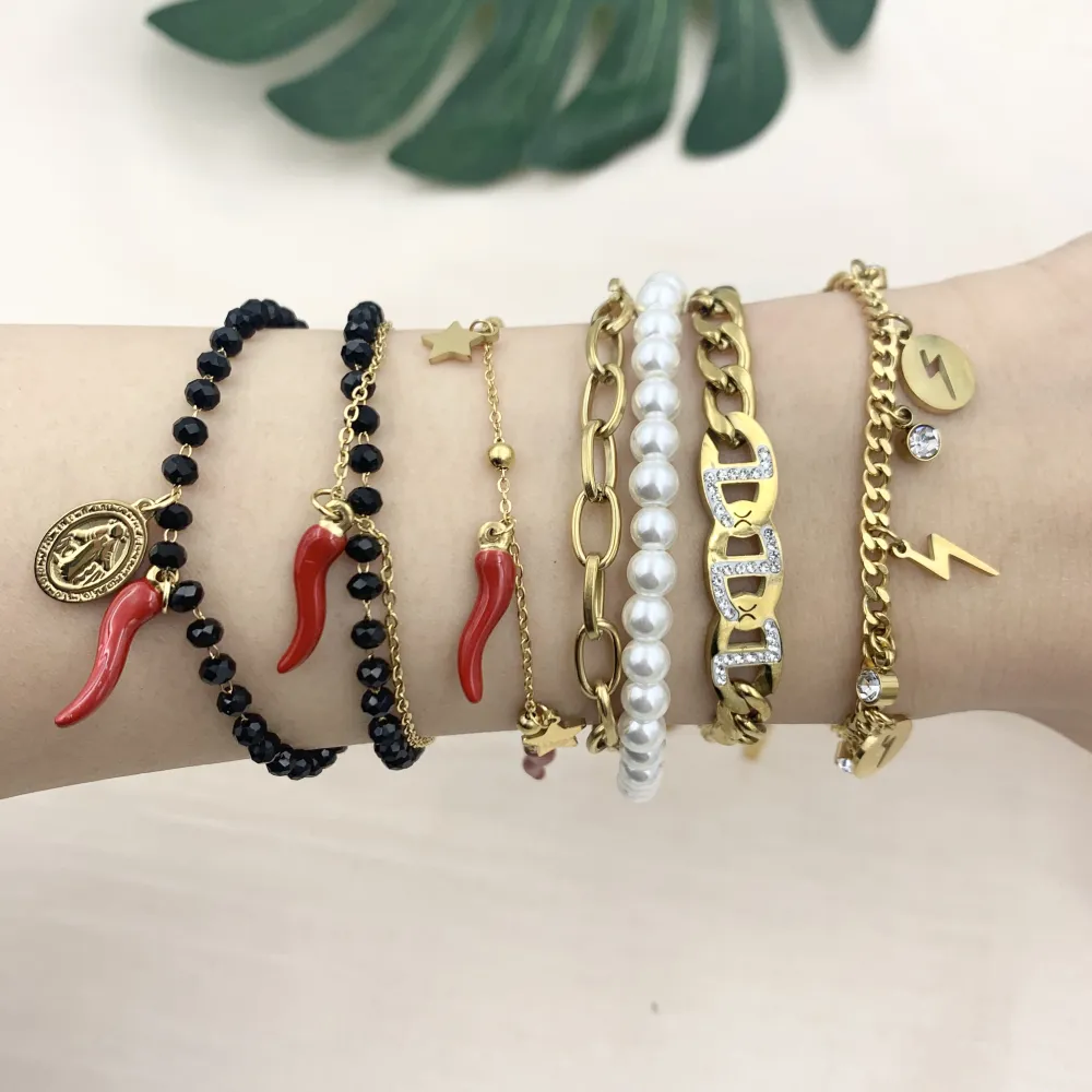 Perla e Catena-Bracciale in Acciaio con Chiusura - BAC-413-2058 (Argento)