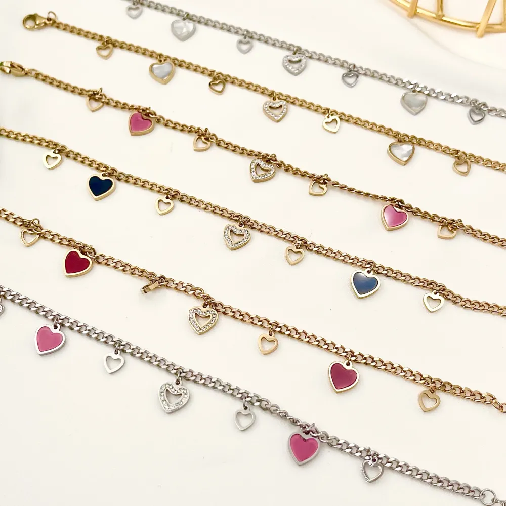 Cuore con Strass e Smaltato-Bracciale in Acciaio - BAC-413-2405 (Rosso)