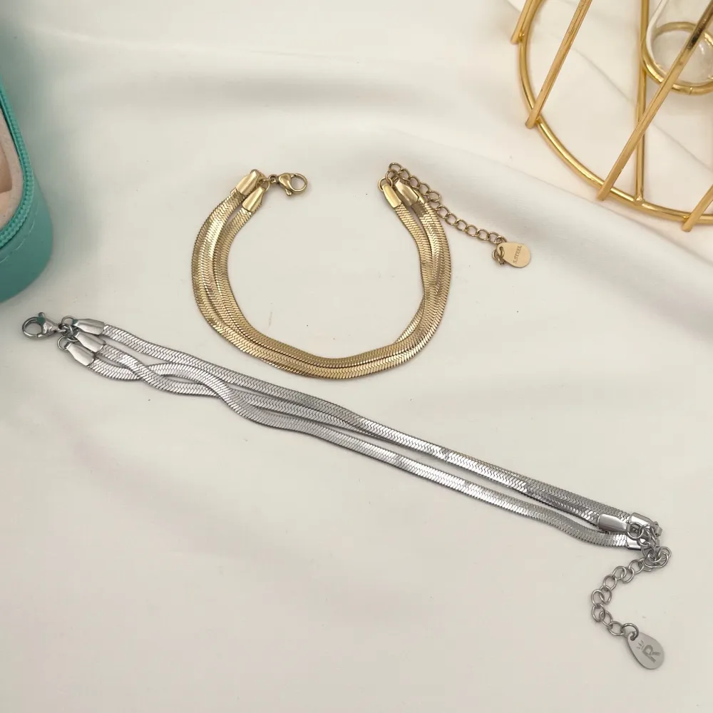 Tre Fili Serpente-Bracciale in Acciaio - BAC-413-2405B (Oro Giallo)