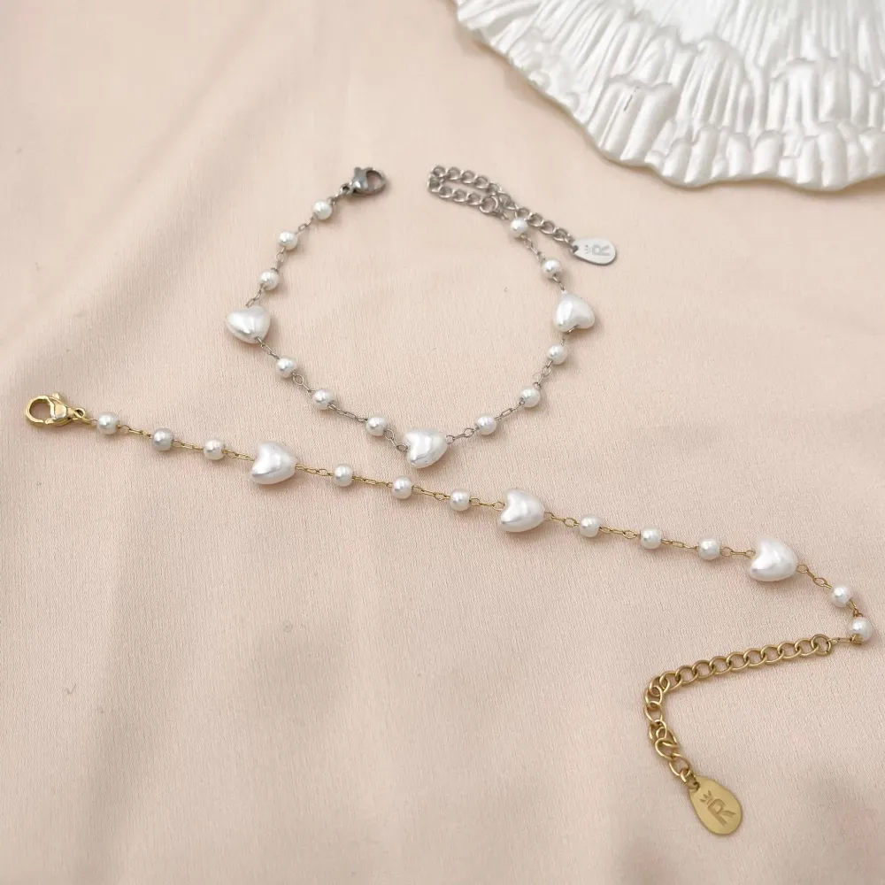 Perla Cuore-Bracciale in Acciaio con Chiusura - BAC-413-2528 (Oro Giallo)