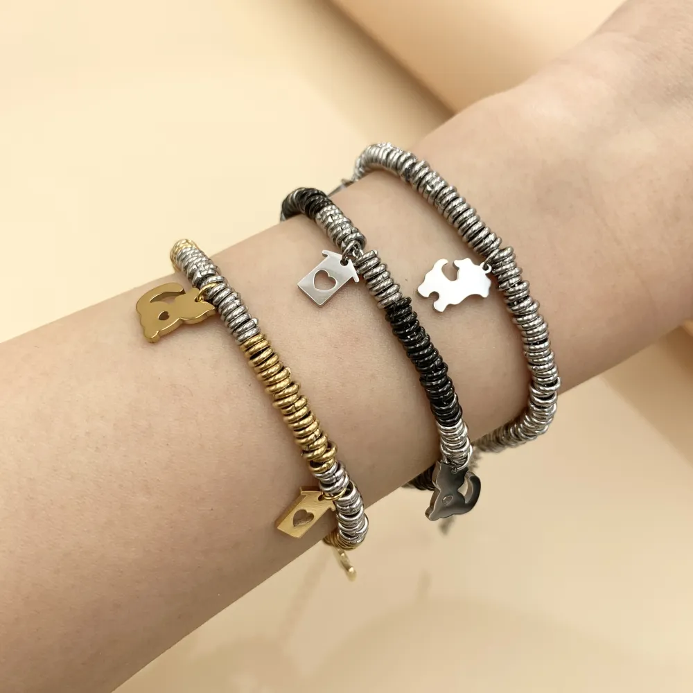 BAC7472-Cane Gatto Casetta -Bracciale in Acciaio - BAC-413-315-383 (Argento)