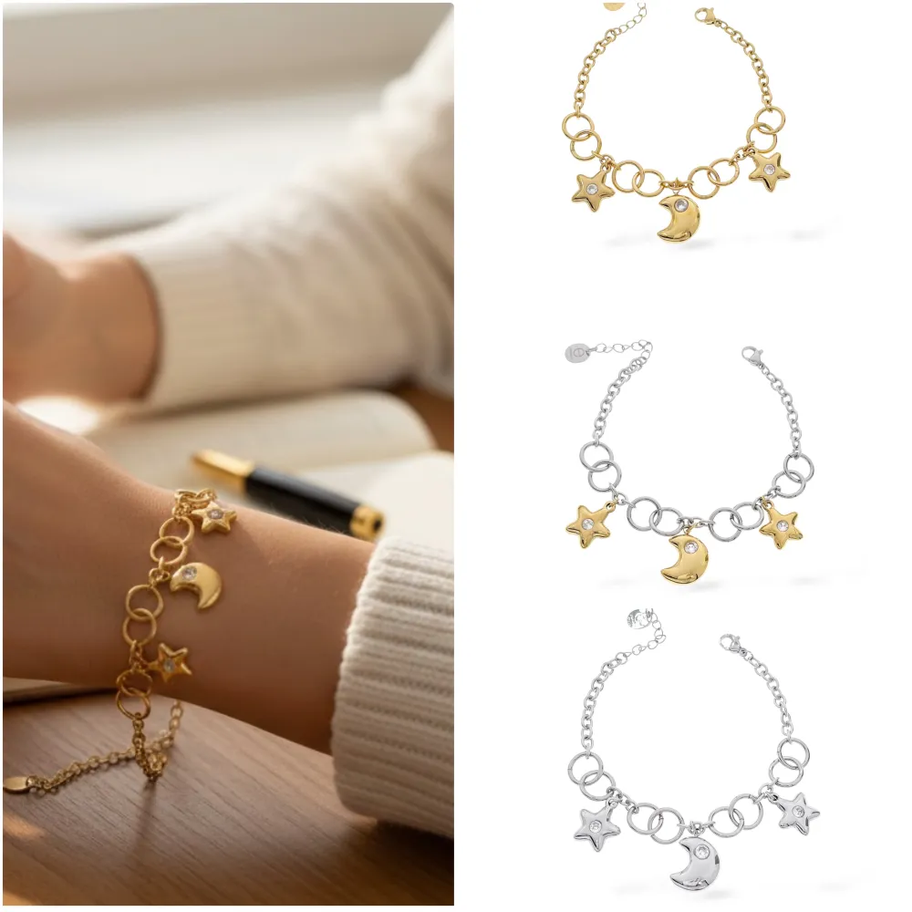 [BAC-413-5754B] Stella Luna-Bracciale in Acciaio con Chiusura - BAC-413-5754B (Argento)