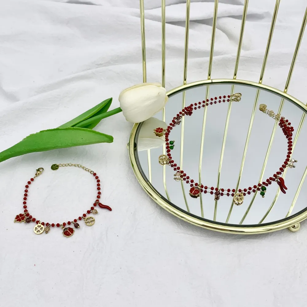 Fortuna Quadrifoglio-Bracciale in Acciaio e Cristalli - BAC-413-AA619BS (Fucsia)