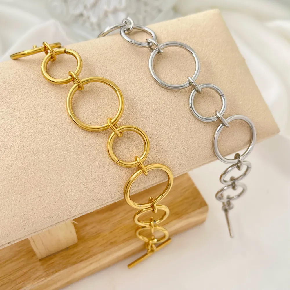 [BAC-732-96] Catena Cerchio -Bracciale in Acciaio con Chiusura - BAC-732-96 (Oro Giallo)