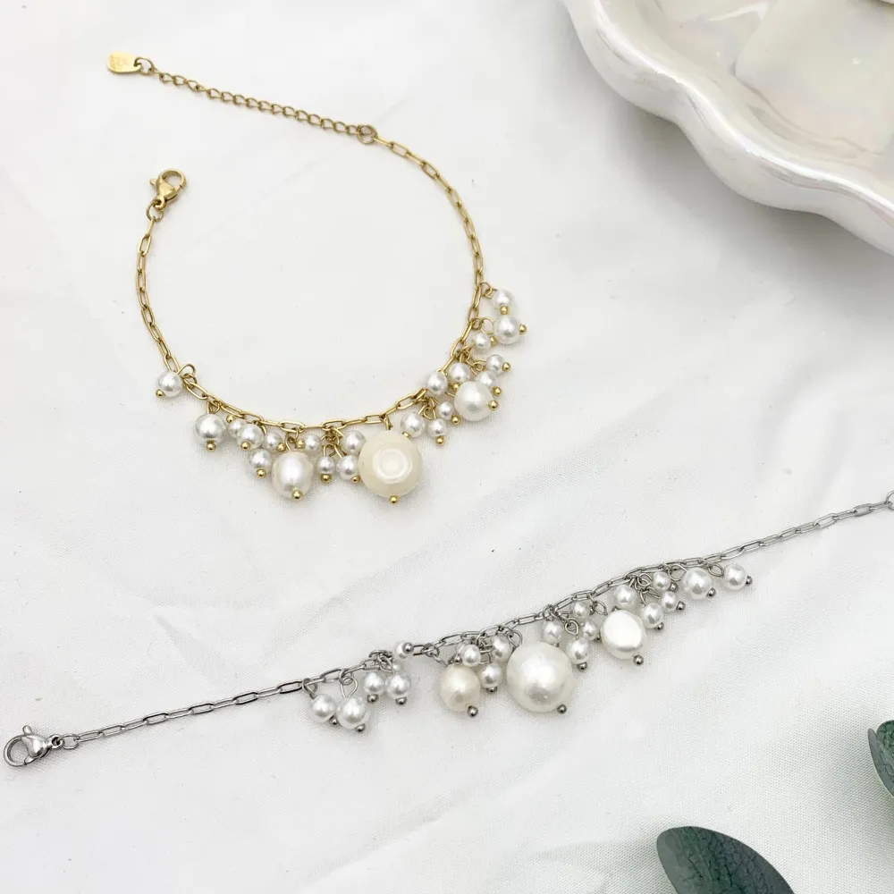 Perline Pendente-Bracciale in Acciaio - BAC-735-12 (Oro Giallo)