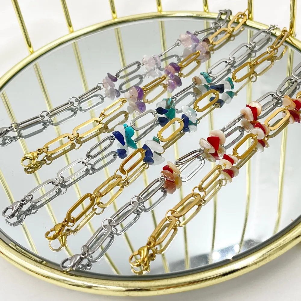 Catena con Perline-Bracciale in Acciaio - BAC-765-28