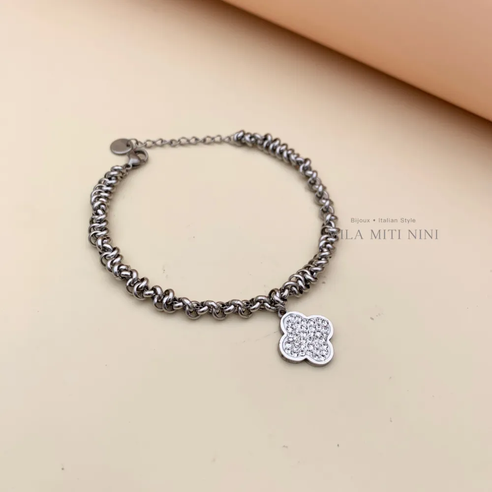[BAC208-220B] Quadrifoglio-Bracciale in Acciaio con Chiusura - BAC208-220B