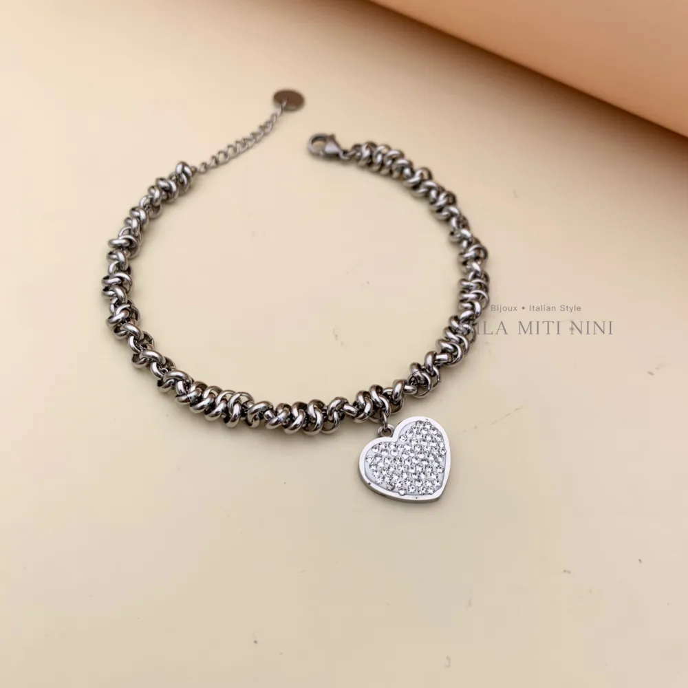 [BAC208-220C] Cuore-Bracciale in Acciaio con Chiusura - BAC208-220C