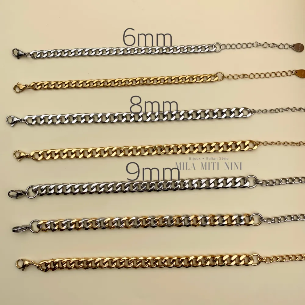 Groumette 9mm-Bracciale in Acciaio con Chiusura - BAC208-241-242-243 (Argento)