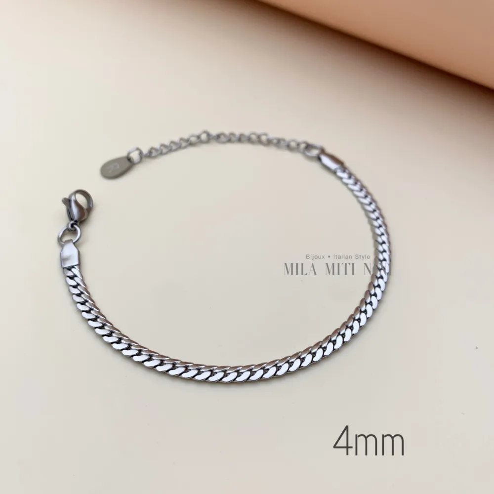 [BAC413-1205] Catena Serpente 4mm-Bracciale in Acciaio con Chiusura - BAC413-1205 (Argento)