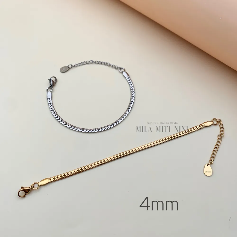 Catena Serpente 4mm-Bracciale in Acciaio con Chiusura - BAC413-1205 (Argento)