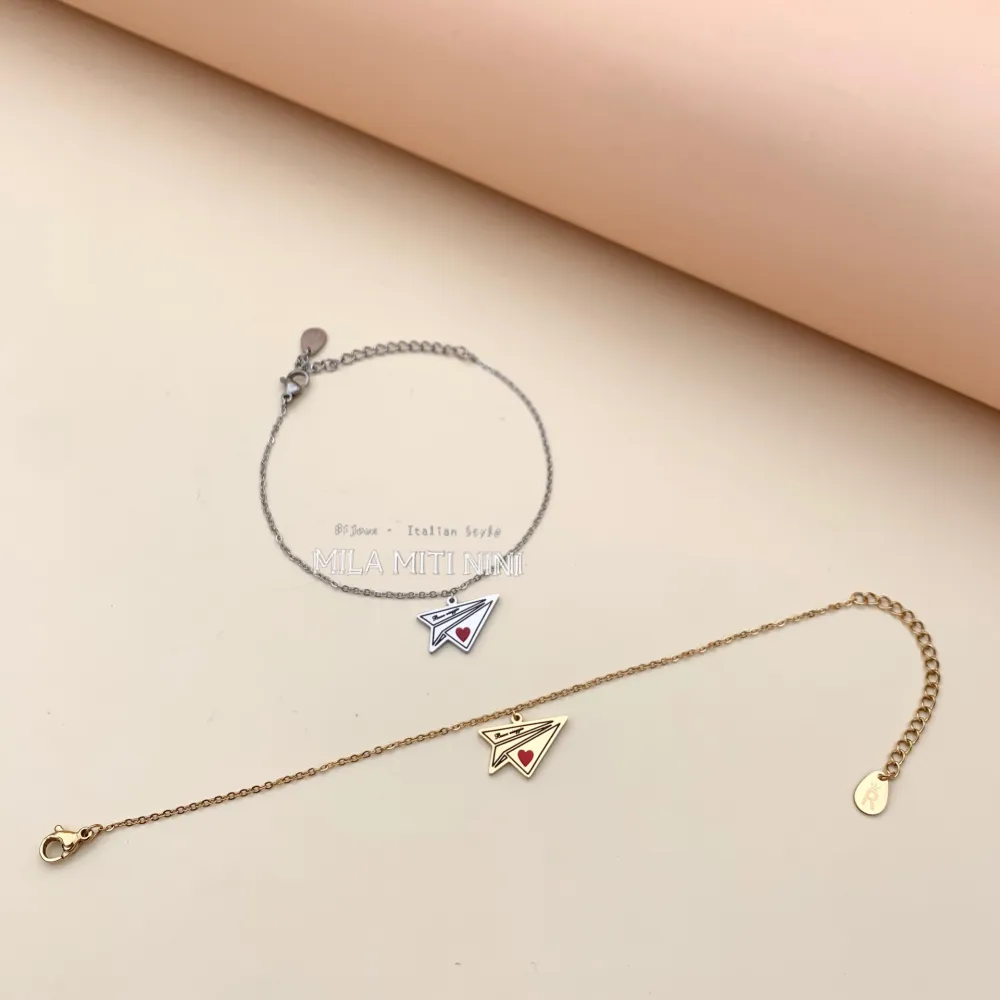 Aeroplano-Bracciale in Acciaio con Chiusura - BAC413-1324 (Argento)