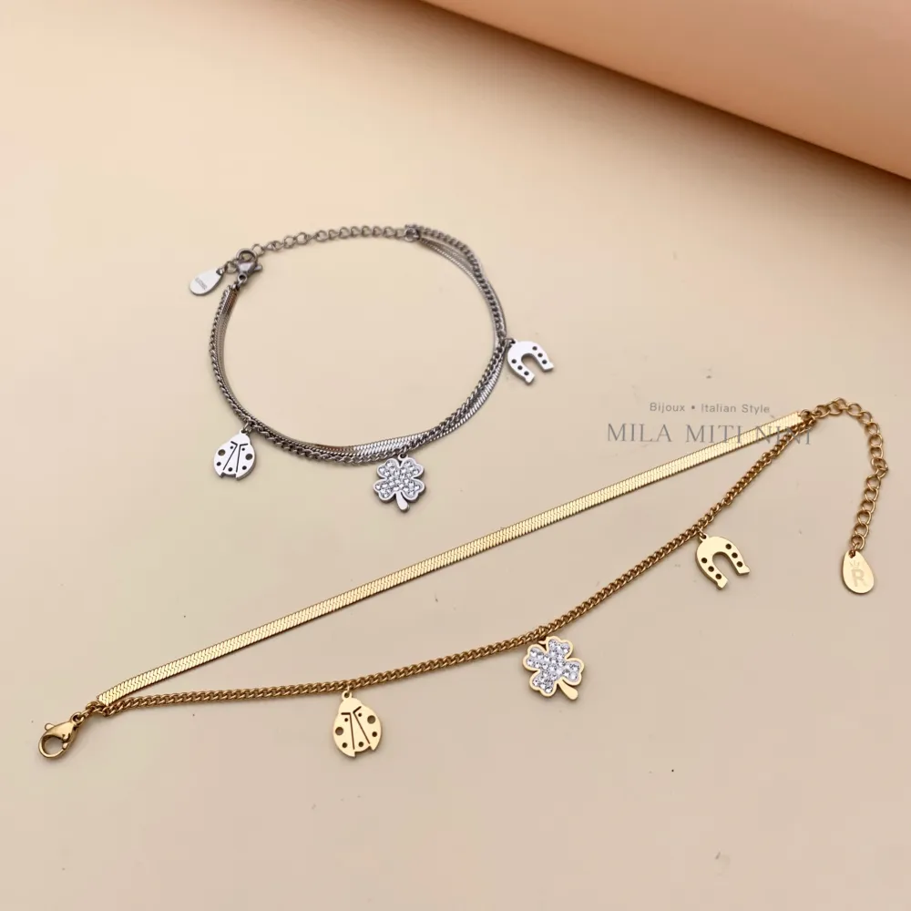 Doppio Fortuna-Bracciale in Acciaio con Chiusura - BAC413-1363 (Argento)