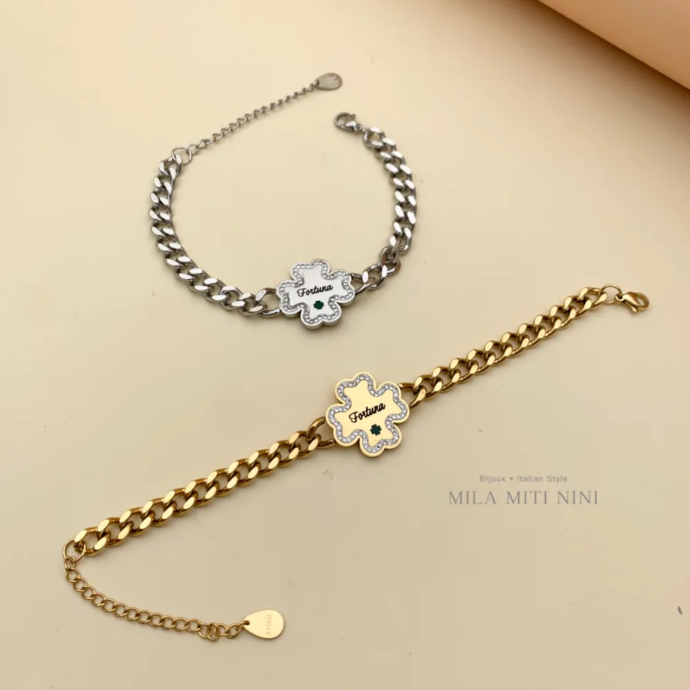 [BAC413-1381] Quadrifolgio Fortuna-Bracciale in Acciaio con Chiusura - BAC413-1381 (Argento)
