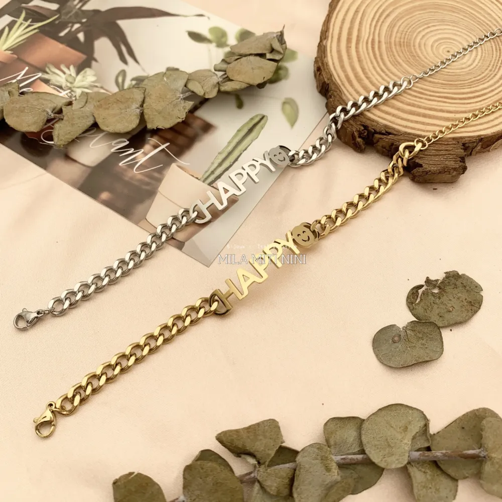 BAC413-1385-Catena 6mm Happy-Bracciale in Acciaio - BAC413-1385 (Argento)