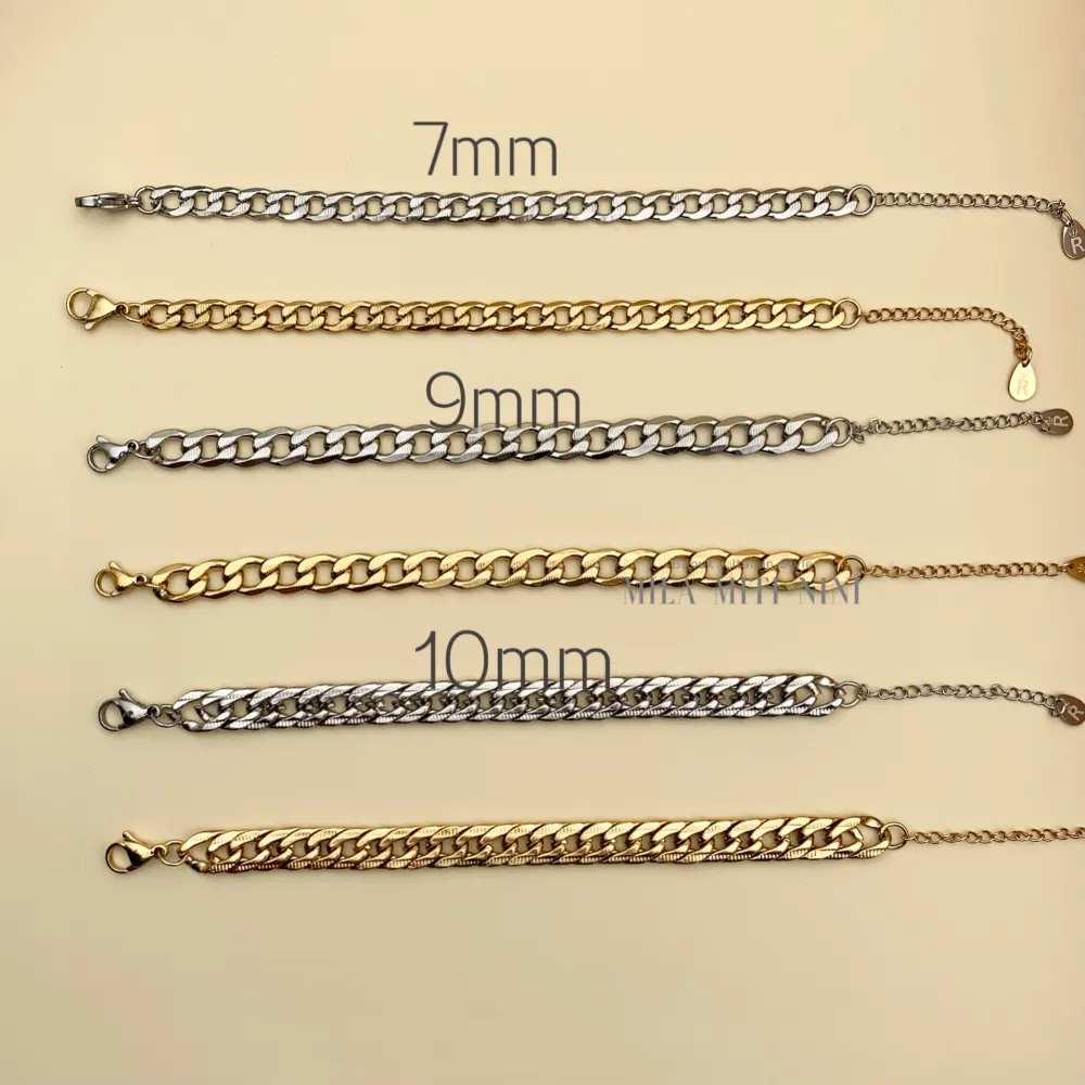 Groumette Piatto 10mm-Bracciale in Acciaio con Chiusura - BAC413-1474A (Argento)