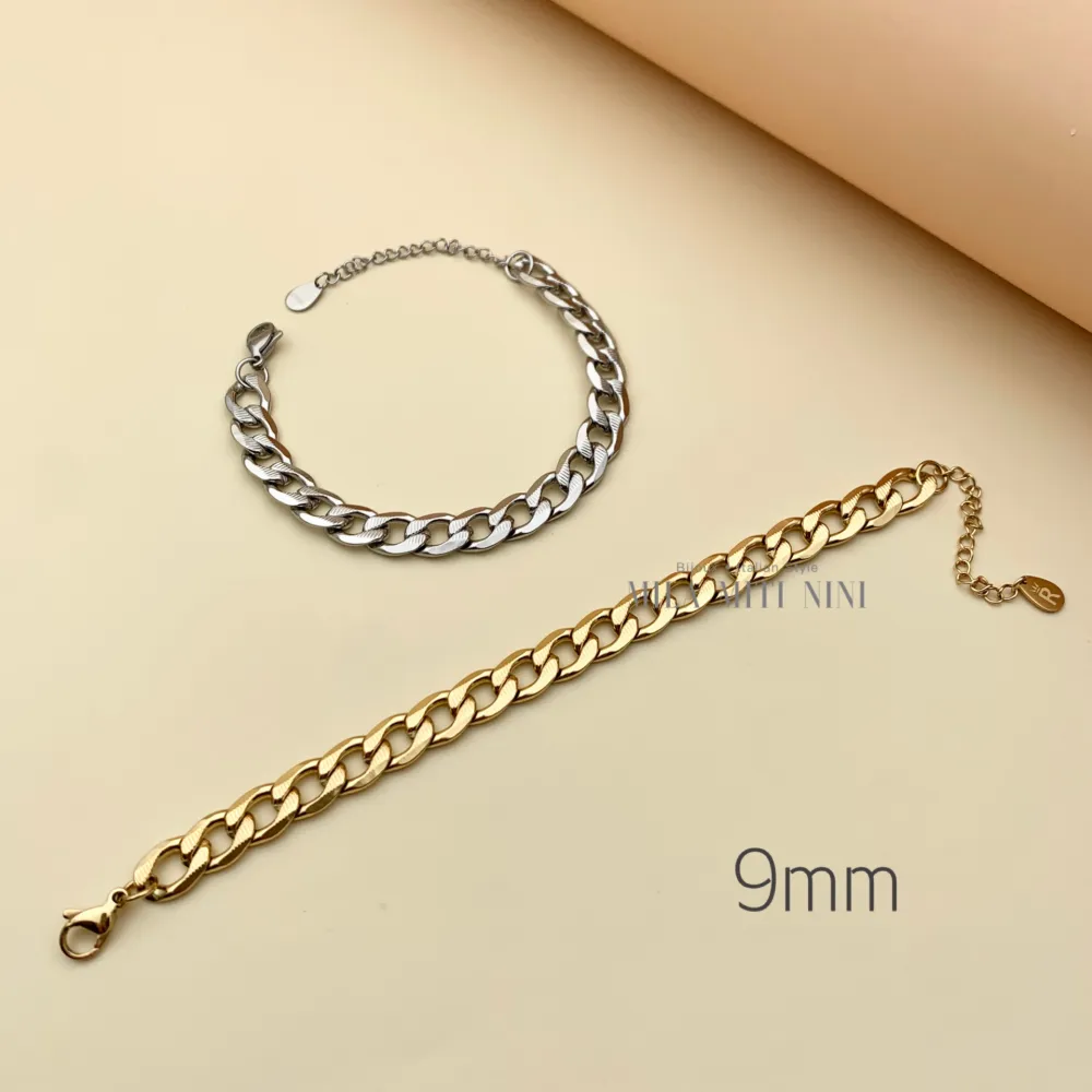 Groumette Piatto 9mm-Bracciale in Acciaio con Chiusura - BAC413-1475 (Argento)