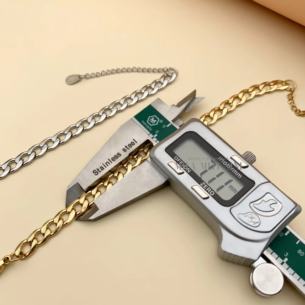 Groumette Piatto 7mm-Bracciale in Acciaio con Chiusura - BAC413-1476