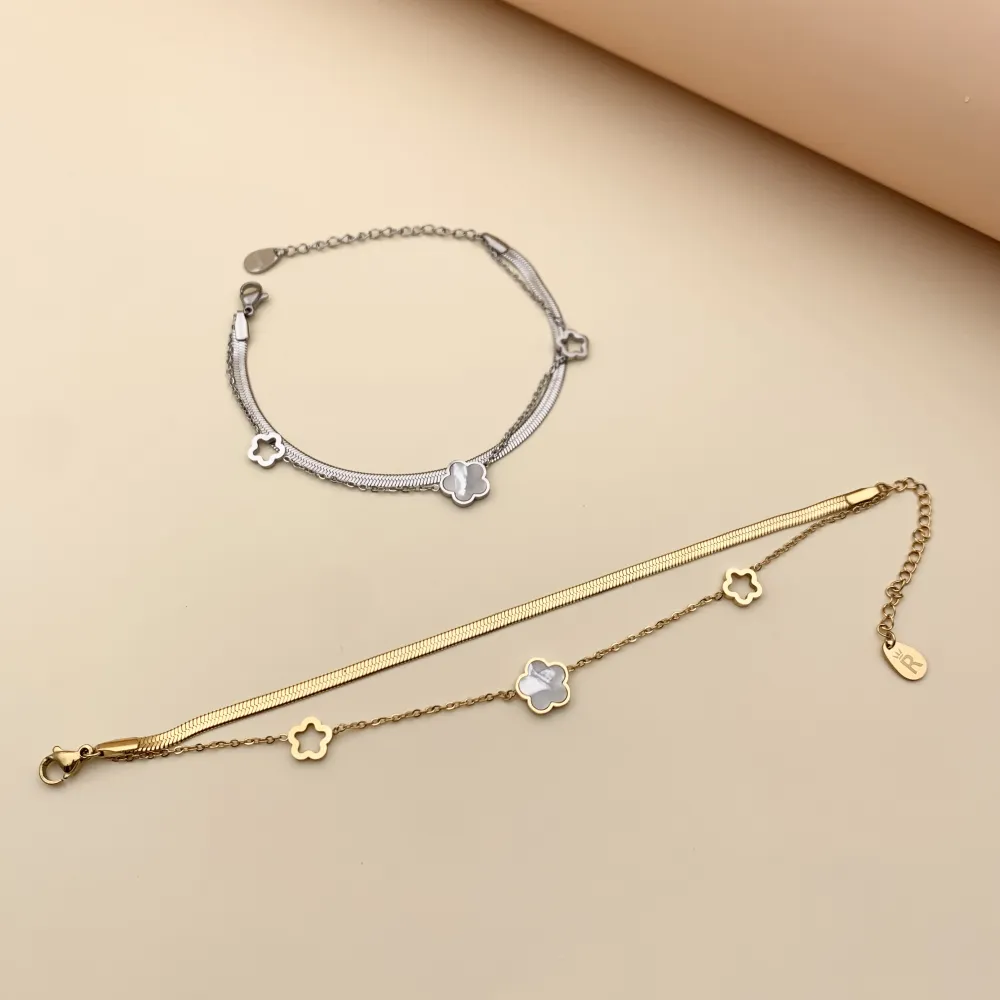 Doppio con Fiore-Bracciale in Acciaio con Chiusura - BAC413-1503 (Argento)